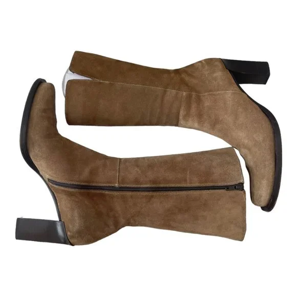 Banana Republic Women's Tan Suede Mid Calif inside Zipper Boots Size 8 - Picture 6 of 15